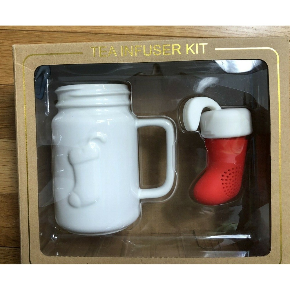 twelveNYC Christmas Stocking Tea‎ Infuser Kit White Mug Silicone Infuser NEW